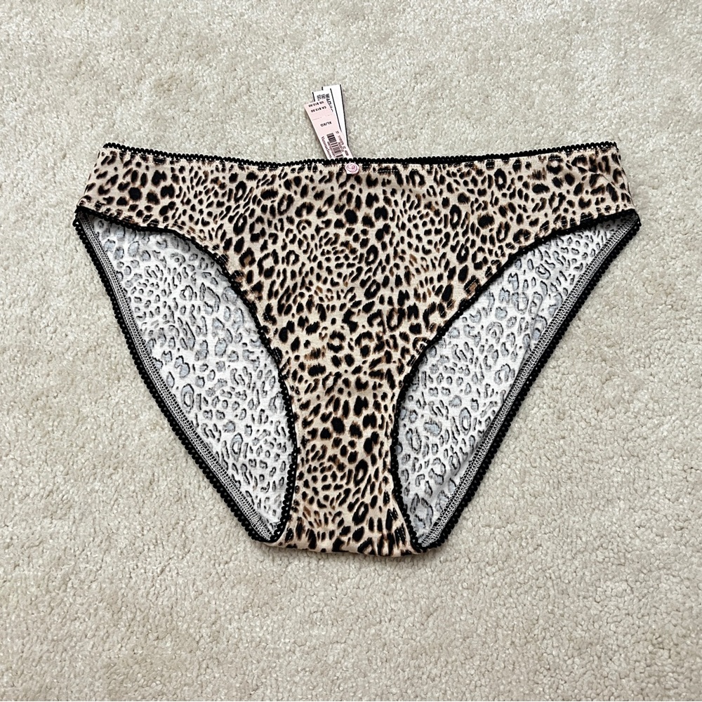 NWT Victoria’s Secret Leopard Print Cotton Picot Lace Bikini Panties VS XL